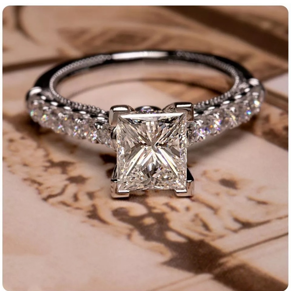 925Silver Wedding Ring Princess Cut White sapphire